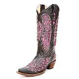 A1049 Women's Corral Black with Pink Cross and Wings Cowboy Boot